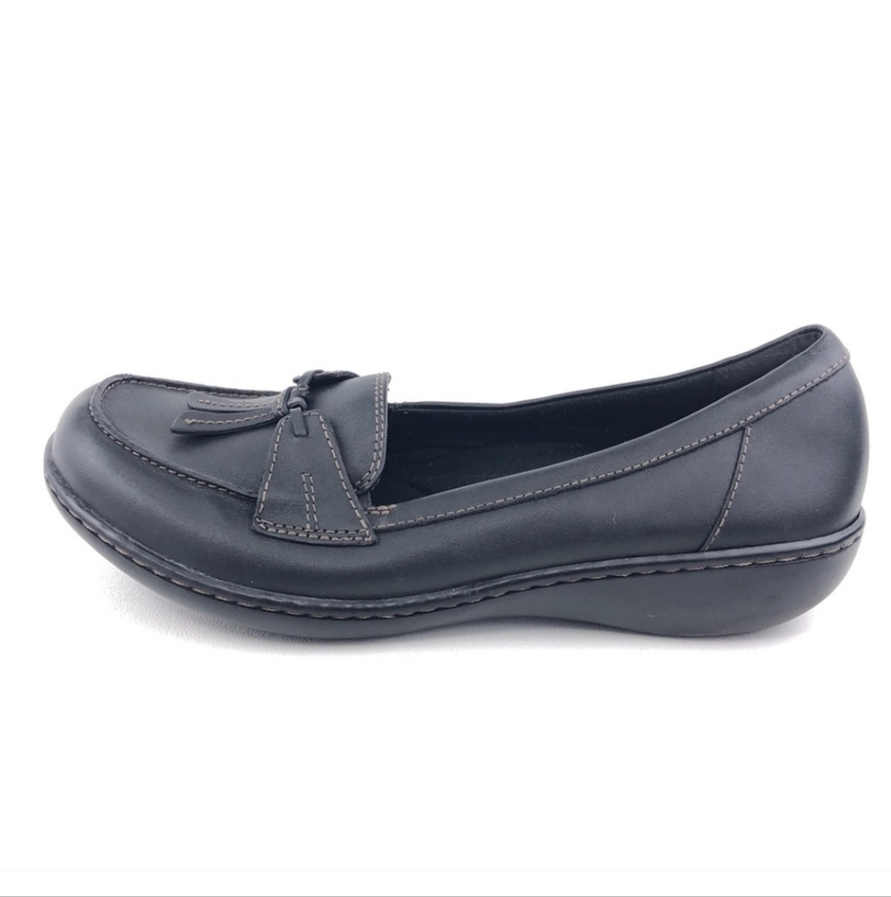 Clarks Ashland Bubble Black Leather Flat Loafers 9.5